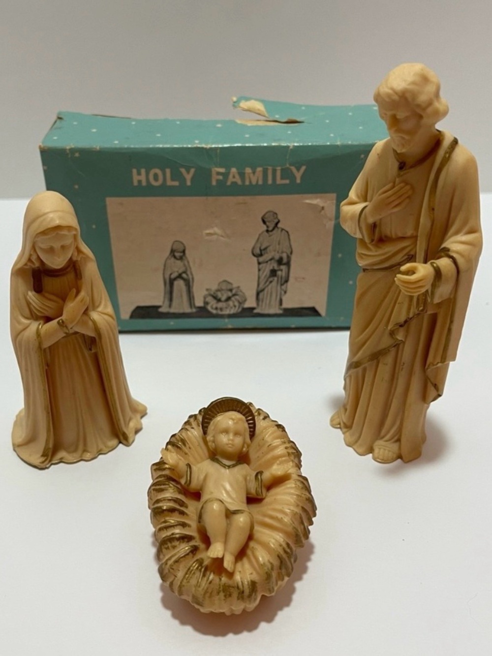 Christmas Vintage Boxed 1962 Holy Family Hard Plastic Nativity Set Hong Kong